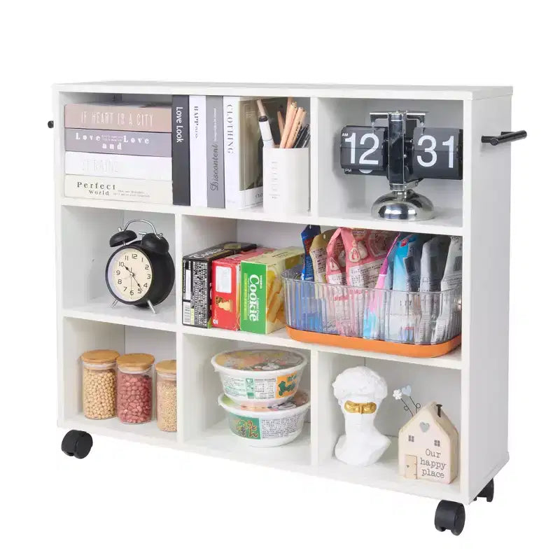 Carrello da cucina a 3 livelli con ruote bloccabili e ripiani aperti, legno, bianco