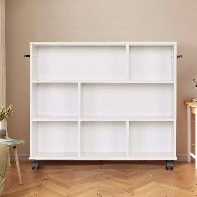 Carrello da cucina a 3 livelli con ruote bloccabili e ripiani aperti, legno, bianco