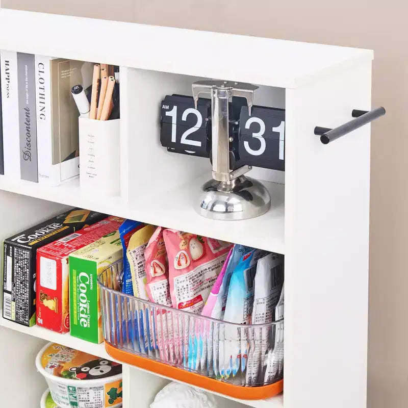 Carrello da cucina a 3 livelli con ruote bloccabili e ripiani aperti, legno, bianco