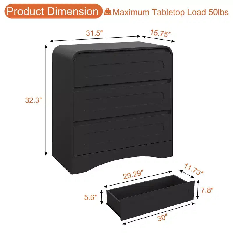 Comodino con 3 cassetti per camera da letto, cassettiera organizer in legno larga 81 cm