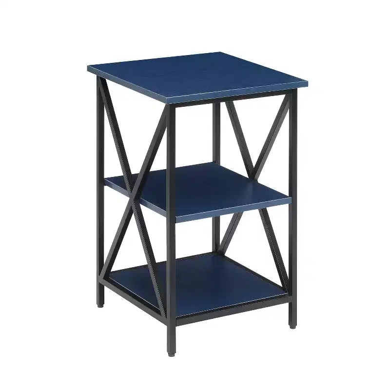 HomeStock Belmont Three Tier End Table with Sleek Metal Frame, Open Shelves and Ample Storage for Display or Everyday Essentials