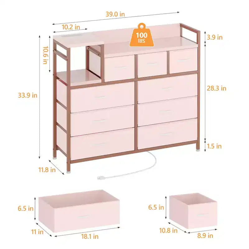 39Cassettiera da Fattoria con 9 Cassetti in Metallo per Camera da Letto, Armadio, Soggiorno, Appartamento,