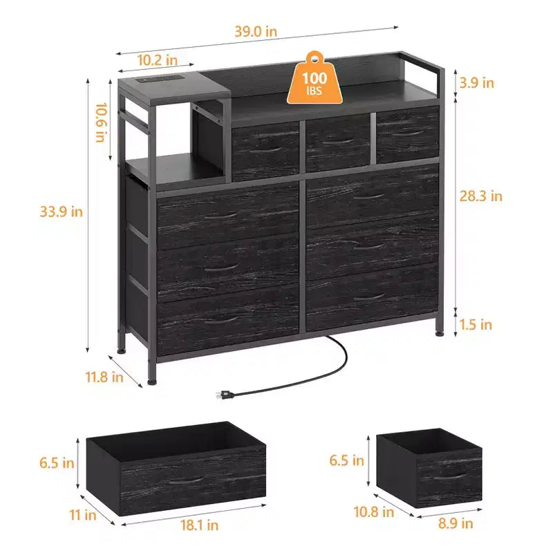 39Cassettiera da Fattoria con 9 Cassetti in Metallo per Camera da Letto, Armadio, Soggiorno, Appartamento,