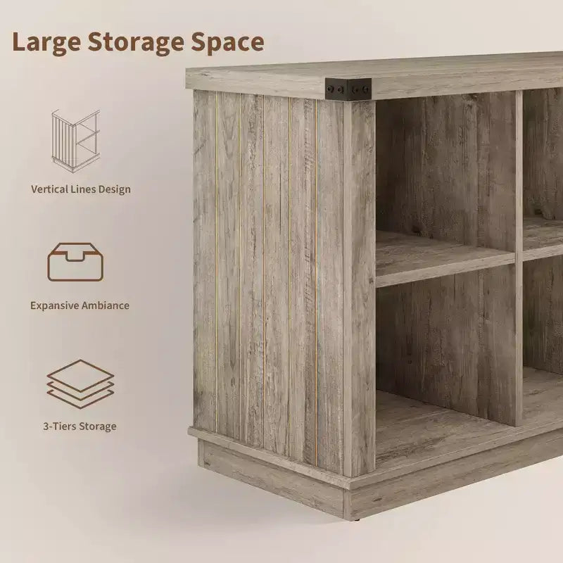 Libreria con 8 cubi contenitori, libreria orizzontale in stile rustico, libreria in legno da 62 pollici per ingresso, libreria lunga e corta