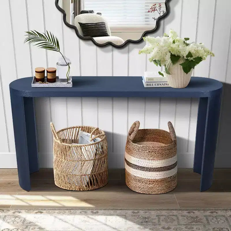 Console Minimalista da 60" con Gambe Curve e Piano Spesso, Ingresso e Soggiorno, Blu