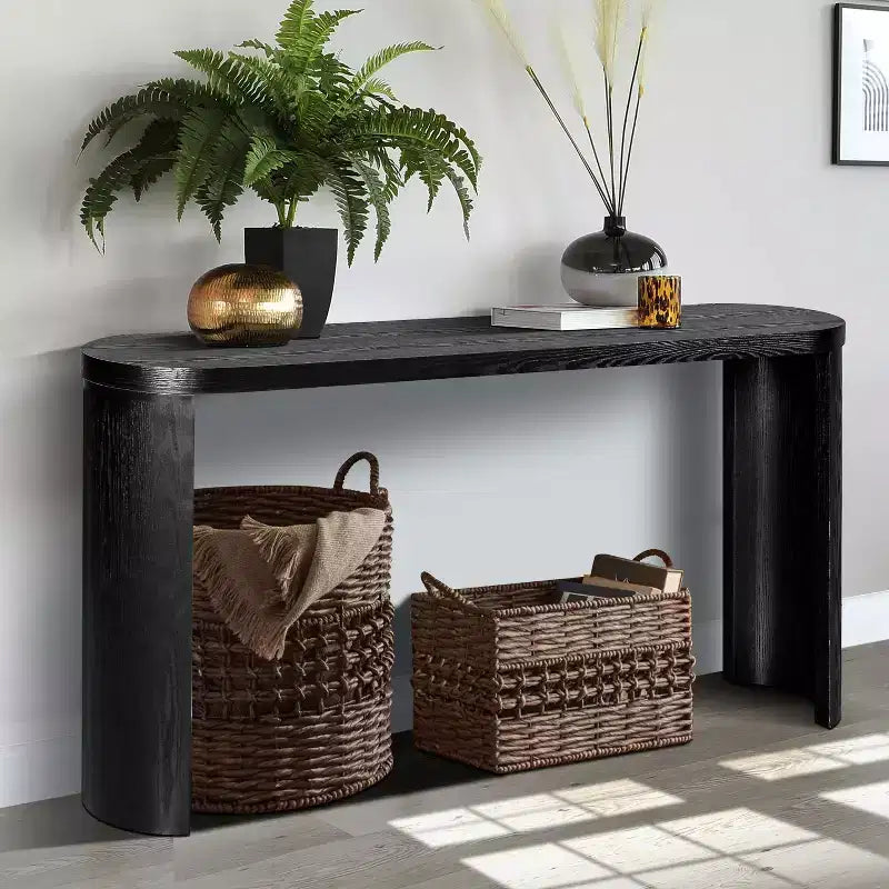 Console Minimalista da 60" con Gambe Curve e Piano Spesso, Ingresso e Soggiorno, Blu