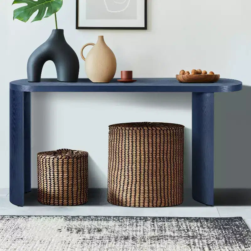 Console Minimalista da 60" con Gambe Curve e Piano Spesso, Ingresso e Soggiorno, Blu