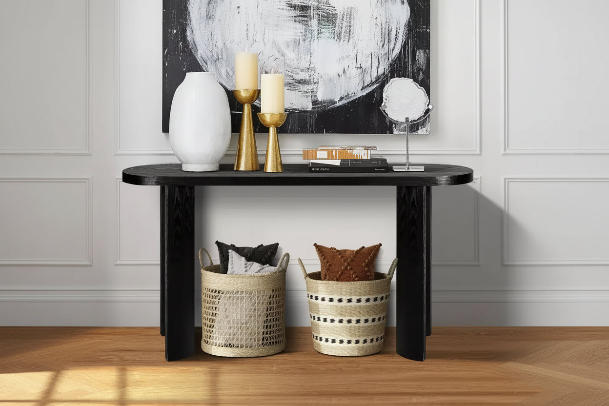 Okak 60IN Minimalism Entryway Table with Curved Legs, Long Console Table with Thick Tabletop, Accent Table for Living Room, Hallway