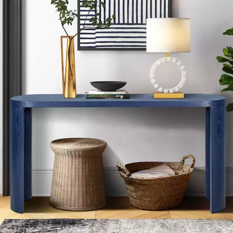 Console Minimalista da 60" con Gambe Curve e Piano Spesso, Ingresso e Soggiorno, Blu