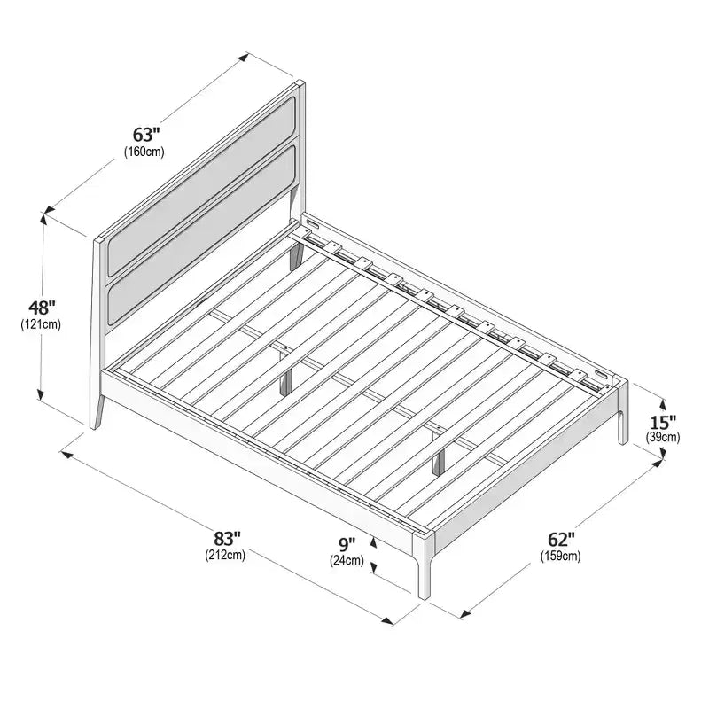 Letto matrimoniale in rattan con testiera intrecciata, struttura in legno massello di pino, aspetto naturale