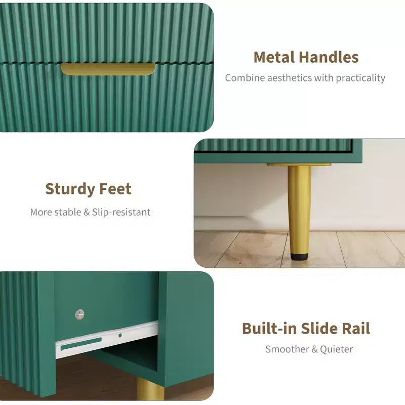 Cassettiera moderna a 6 cassetti nera con scanalature, comò ampio in legno con maniglie e gambe in metallo dorato, grande organizer per camera da letto, soggiorno e ingresso