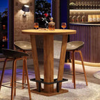 Tavolo da Bar Rotondo Alto 100 cm, Tavolo da Bistrot/Pub da Cocktail con Poggiapiedi in Metallo, Marrone