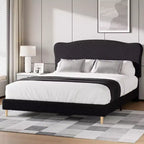 Letto Imbottito con Struttura a Piattaforma per Bambini - Simpatica Testiera Morbida o in Bouclé - Robusti Supporti a Doghe in Legno - Silenzioso, Nessun Box Spring Necessario