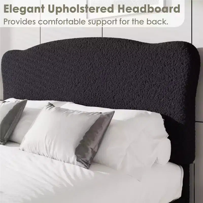 Letto Imbottito con Struttura a Piattaforma per Bambini - Simpatica Testiera Morbida o in Bouclé - Robusti Supporti a Doghe in Legno - Silenzioso, Nessun Box Spring Necessario