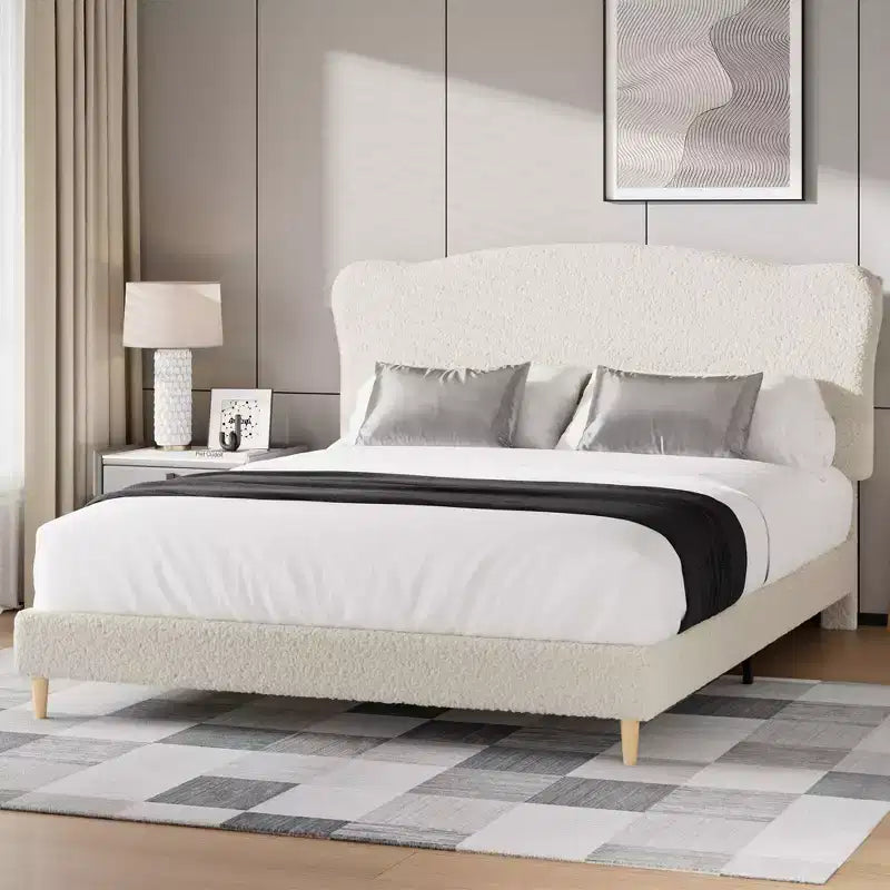 Letto Imbottito con Struttura a Piattaforma per Bambini - Simpatica Testiera Morbida o in Bouclé - Robusti Supporti a Doghe in Legno - Silenzioso, Nessun Box Spring Necessario