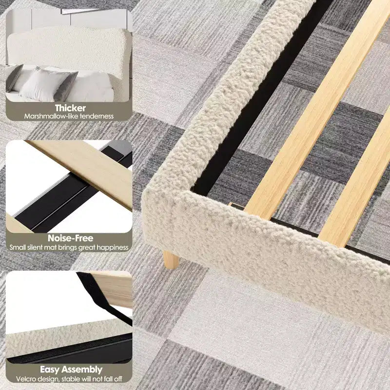 Letto Imbottito con Struttura a Piattaforma per Bambini - Simpatica Testiera Morbida o in Bouclé - Robusti Supporti a Doghe in Legno - Silenzioso, Nessun Box Spring Necessario