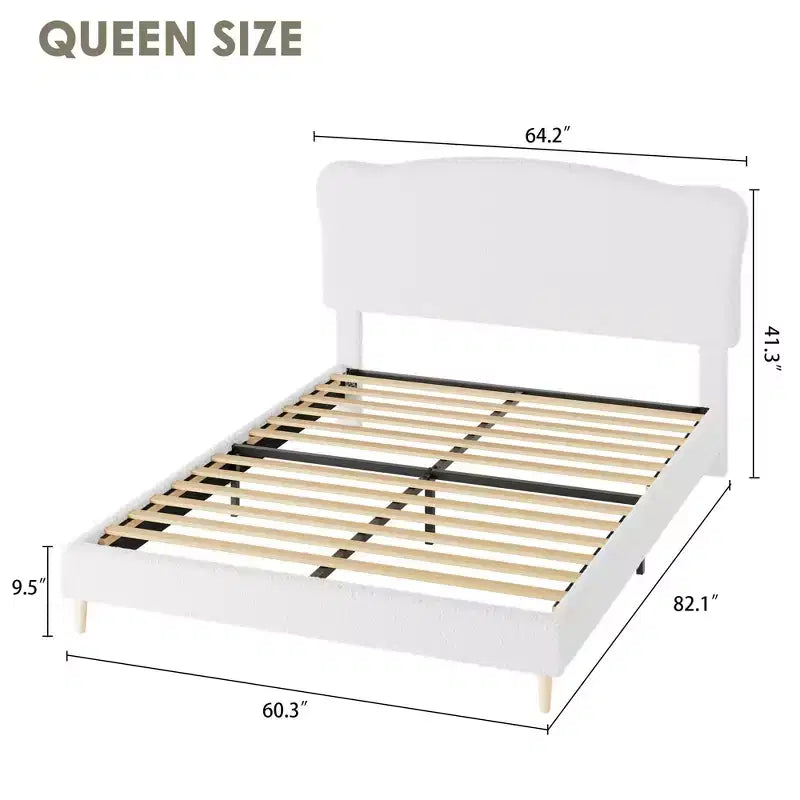 Letto Imbottito con Struttura a Piattaforma per Bambini - Simpatica Testiera Morbida o in Bouclé - Robusti Supporti a Doghe in Legno - Silenzioso, Nessun Box Spring Necessario