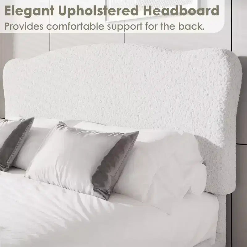 Letto Imbottito con Struttura a Piattaforma per Bambini - Simpatica Testiera Morbida o in Bouclé - Robusti Supporti a Doghe in Legno - Silenzioso, Nessun Box Spring Necessario