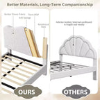 Letto Imbottito con Struttura a Piattaforma per Bambini - Simpatica Testiera Morbida o in Bouclé - Robusti Supporti a Doghe in Legno - Silenzioso, Nessun Box Spring Necessario