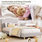 Letto Imbottito con Struttura a Piattaforma per Bambini - Simpatica Testiera Morbida o in Bouclé - Robusti Supporti a Doghe in Legno - Silenzioso, Nessun Box Spring Necessario
