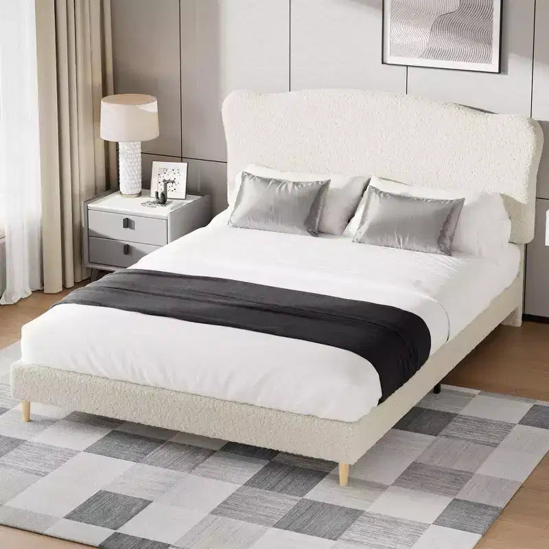 Letto Imbottito con Struttura a Piattaforma per Bambini - Simpatica Testiera Morbida o in Bouclé - Robusti Supporti a Doghe in Legno - Silenzioso, Nessun Box Spring Necessario