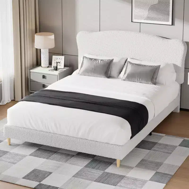 Letto Imbottito con Struttura a Piattaforma per Bambini - Simpatica Testiera Morbida o in Bouclé - Robusti Supporti a Doghe in Legno - Silenzioso, Nessun Box Spring Necessario