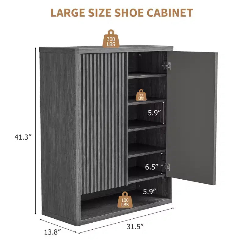 Moderna Scarpiera in Legno da 80 cm con Ripiani Regolabili, Anta Scanalata, Grande Organizzatore di Scarpe per Ingresso, Contiene 25-30 Paia, per Corridoio o Soggiorno