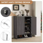 Moderna Scarpiera in Legno da 80 cm con Ripiani Regolabili, Anta Scanalata, Grande Organizzatore di Scarpe per Ingresso, Contiene 25-30 Paia, per Corridoio o Soggiorno