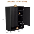 Moderna Scarpiera in Legno da 80 cm con Ripiani Regolabili, Anta Scanalata, Grande Organizzatore di Scarpe per Ingresso, Contiene 25-30 Paia, per Corridoio o Soggiorno