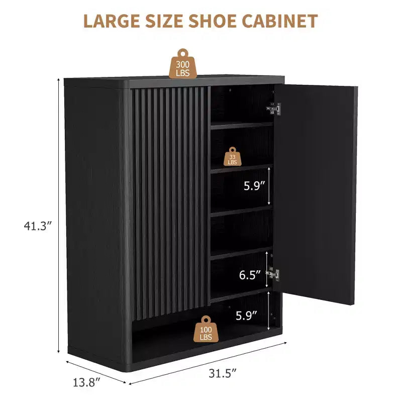 Moderna Scarpiera in Legno da 80 cm con Ripiani Regolabili, Anta Scanalata, Grande Organizzatore di Scarpe per Ingresso, Contiene 25-30 Paia, per Corridoio o Soggiorno