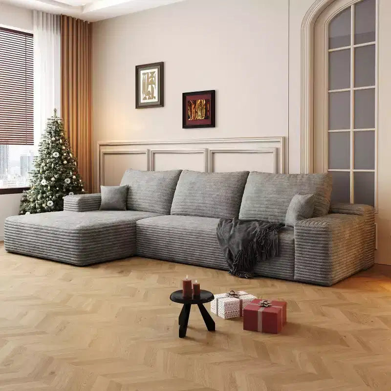 Divano componibile a L "Cloud" moderno da 107" con chaise longue, divano modulare con seduta profonda, in velluto a coste