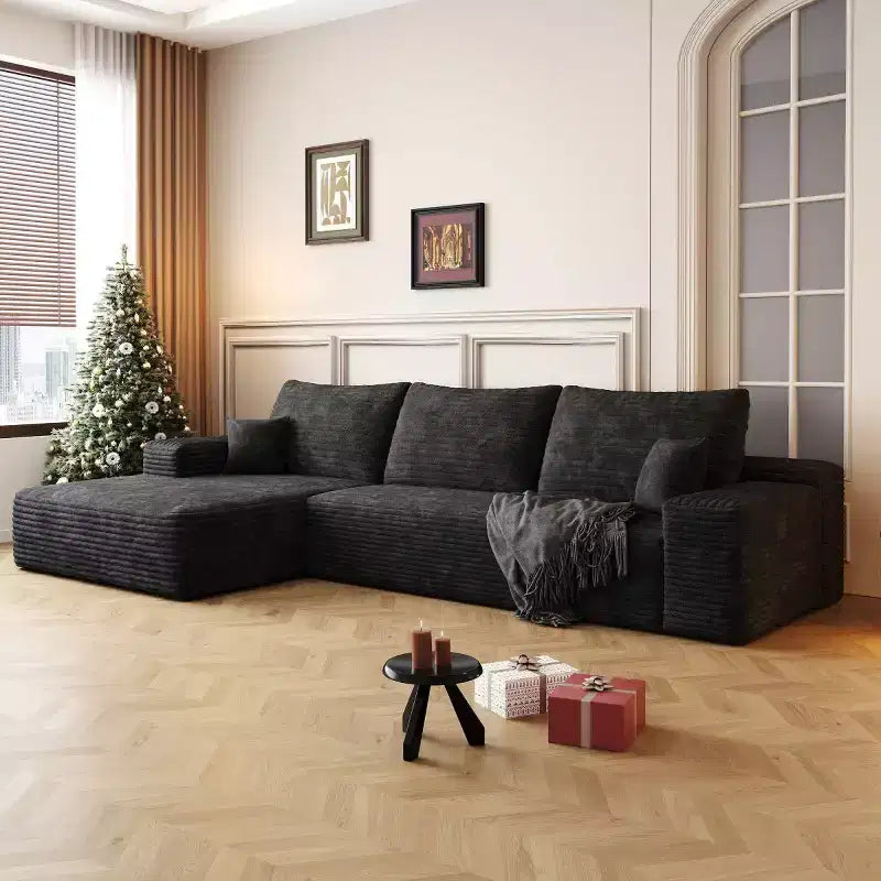Divano componibile a L "Cloud" moderno da 107" con chaise longue, divano modulare con seduta profonda, in velluto a coste