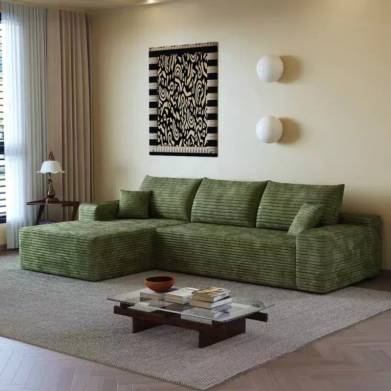Divano componibile a L "Cloud" moderno da 107" con chaise longue, divano modulare con seduta profonda, in velluto a coste