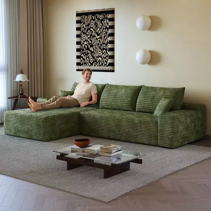 Divano componibile a L "Cloud" moderno da 107" con chaise longue, divano modulare con seduta profonda, in velluto a coste