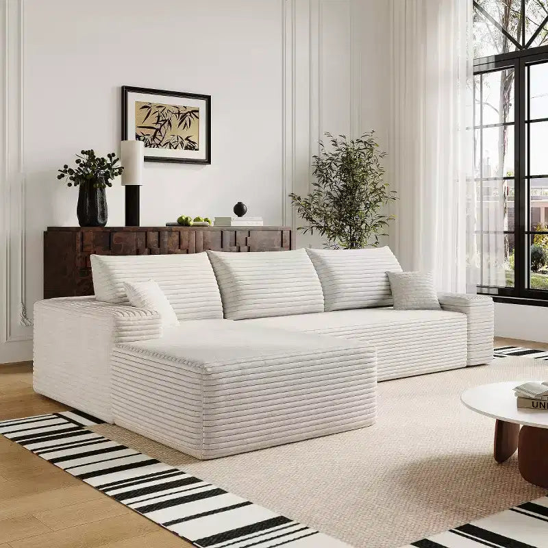 Divano componibile a L "Cloud" moderno da 107" con chaise longue, divano modulare con seduta profonda, in velluto a coste