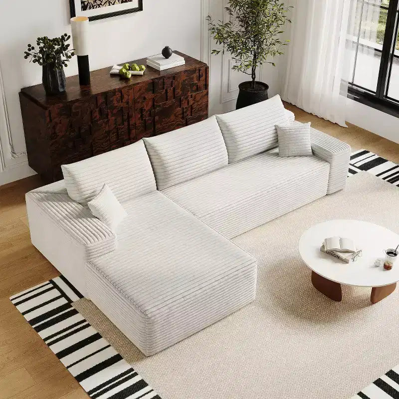 Divano componibile a L "Cloud" moderno da 107" con chaise longue, divano modulare con seduta profonda, in velluto a coste