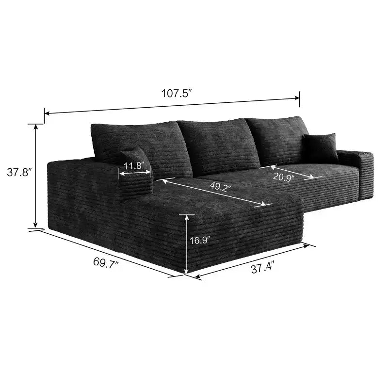 Divano componibile a L "Cloud" moderno da 107" con chaise longue, divano modulare con seduta profonda, in velluto a coste