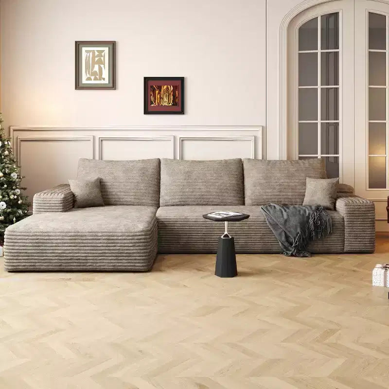 Divano componibile a L "Cloud" moderno da 107" con chaise longue, divano modulare con seduta profonda, in velluto a coste