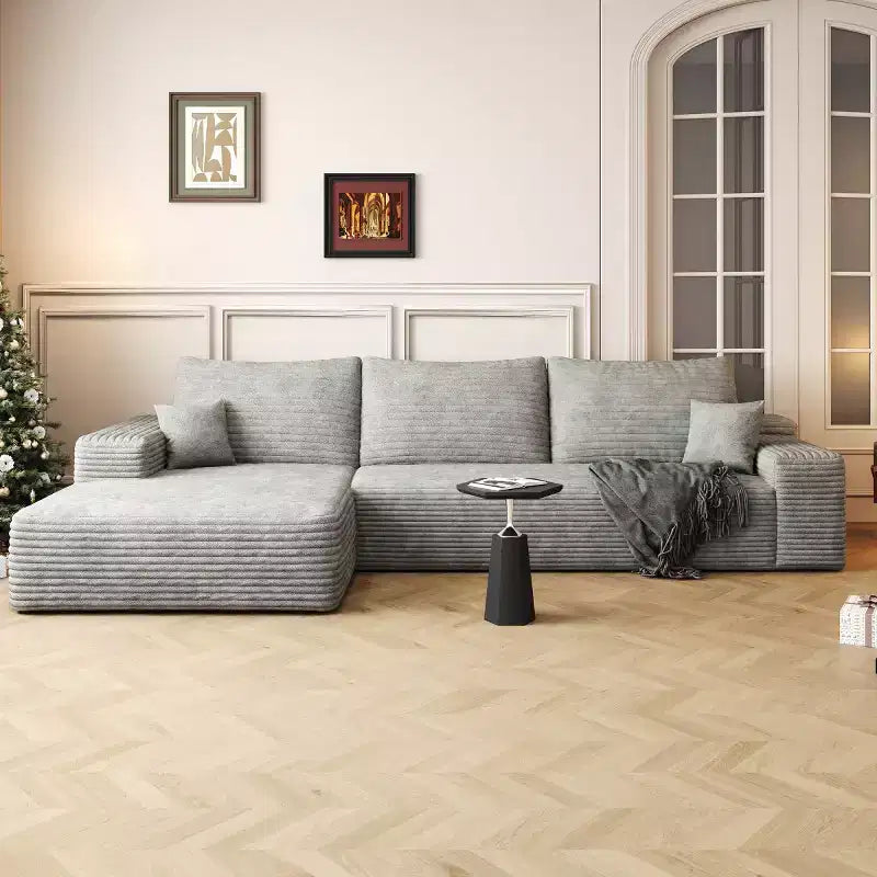 Divano componibile a L "Cloud" moderno da 107" con chaise longue, divano modulare con seduta profonda, in velluto a coste