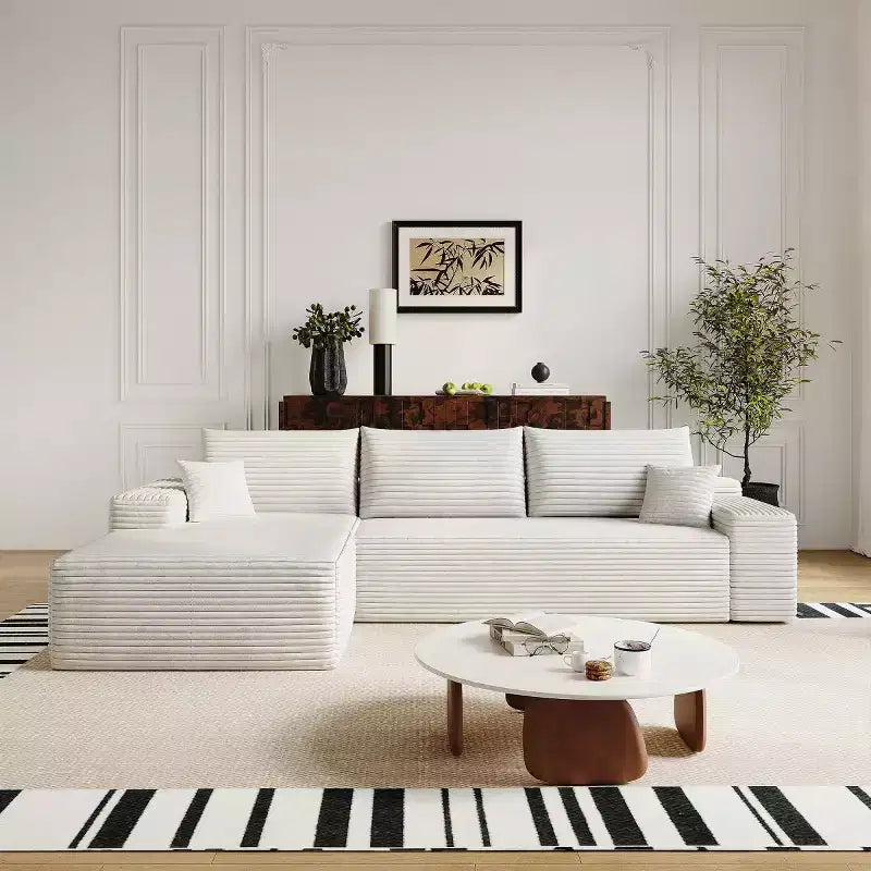 Divano componibile a L "Cloud" moderno da 107" con chaise longue, divano modulare con seduta profonda, in velluto a coste