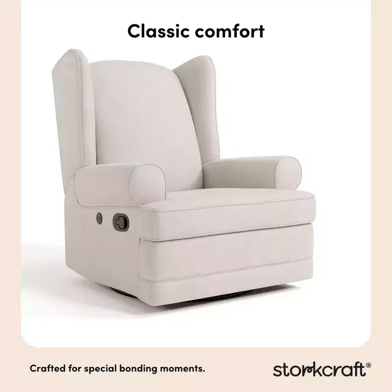 Poltrona reclinabile Serenity Wingback imbottita con funzione scorrevole, caricatore USB, per cameretta, avorio