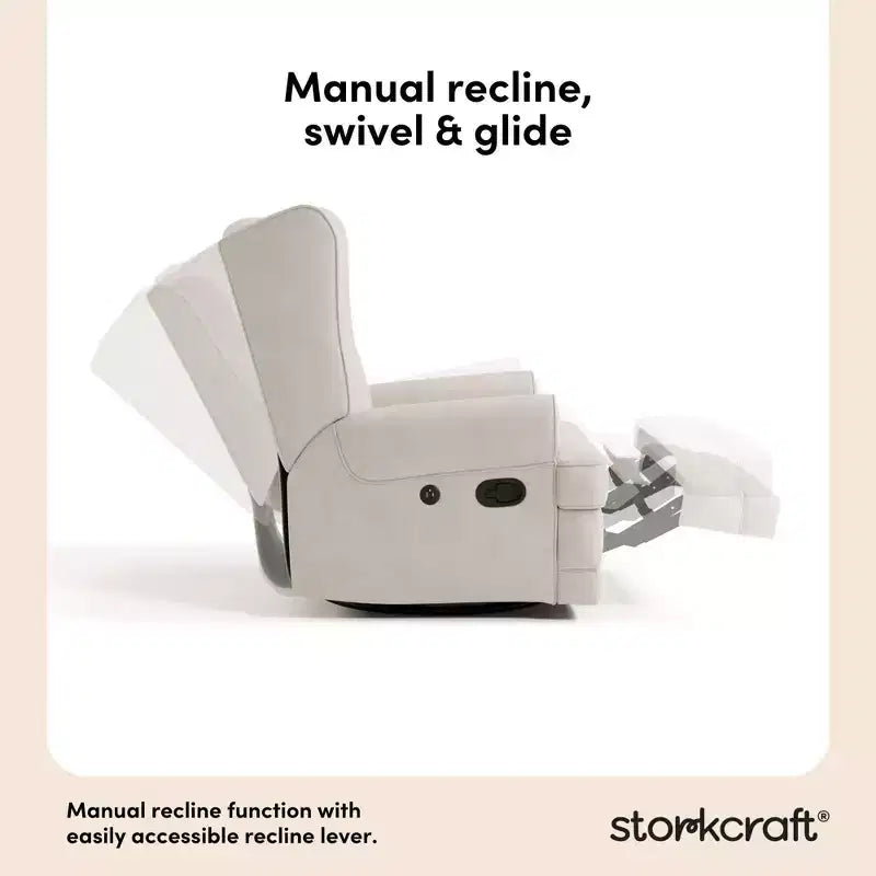 Poltrona reclinabile Serenity Wingback imbottita con funzione scorrevole, caricatore USB, per cameretta, avorio