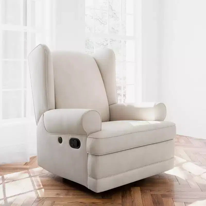 Poltrona reclinabile Serenity Wingback imbottita con funzione scorrevole, caricatore USB, per cameretta, avorio