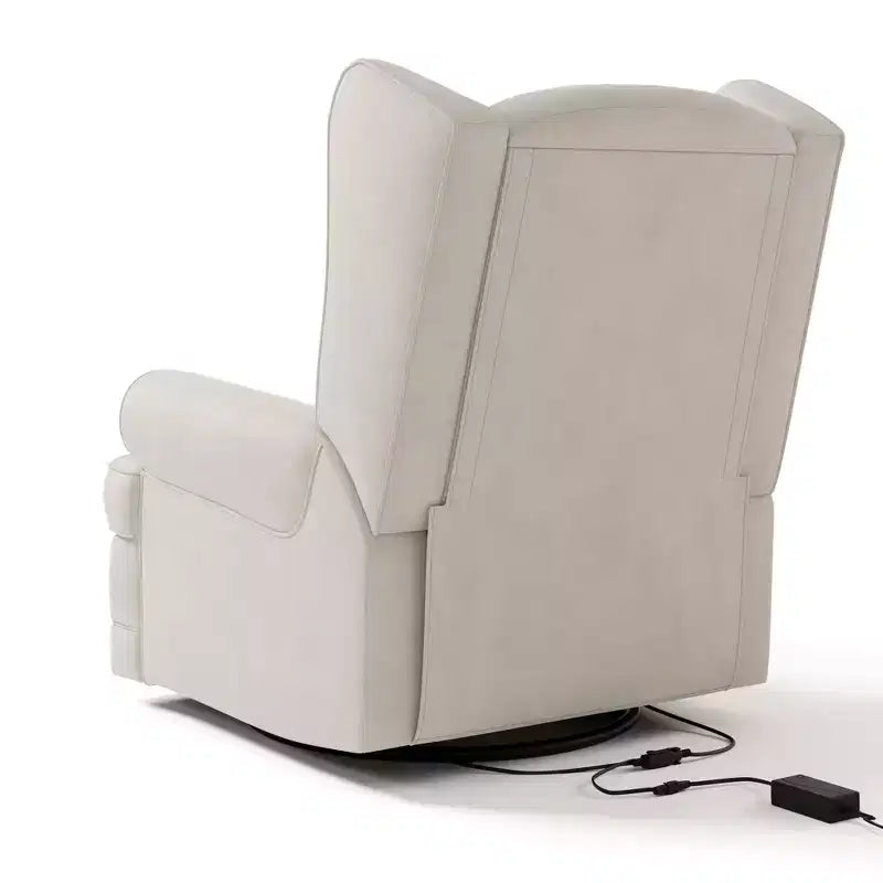 Poltrona reclinabile Serenity Wingback imbottita con funzione scorrevole, caricatore USB, per cameretta, avorio