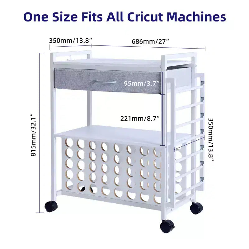 Carrello Mobile Portaoggetti per il Fai da Te con Portarotoli in Vinile e Supporto per Termopressa, Organizer Compatibile con Ruote e Cassetto per la Stanza del Fai da Te
