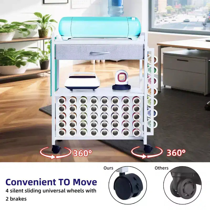 Carrello Mobile Portaoggetti per il Fai da Te con Portarotoli in Vinile e Supporto per Termopressa, Organizer Compatibile con Ruote e Cassetto per la Stanza del Fai da Te