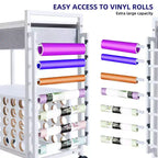 Carrello Mobile Portaoggetti per il Fai da Te con Portarotoli in Vinile e Supporto per Termopressa, Organizer Compatibile con Ruote e Cassetto per la Stanza del Fai da Te