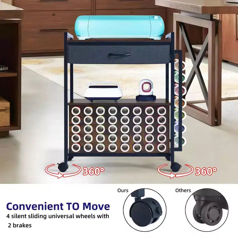Carrello Mobile Portaoggetti per il Fai da Te con Portarotoli in Vinile e Supporto per Termopressa, Organizer Compatibile con Ruote e Cassetto per la Stanza del Fai da Te