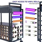 Carrello Mobile Portaoggetti per il Fai da Te con Portarotoli in Vinile e Supporto per Termopressa, Organizer Compatibile con Ruote e Cassetto per la Stanza del Fai da Te