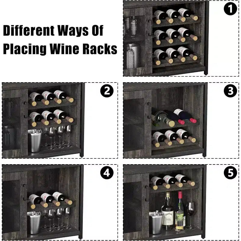 Mobile Bar per Caffè e Vino con Portabottiglie Rimovibile, Porta Bicchieri, Cassetto e Anta in Rete – Credenza e Contenitore per Sala da Pranzo, Cucina